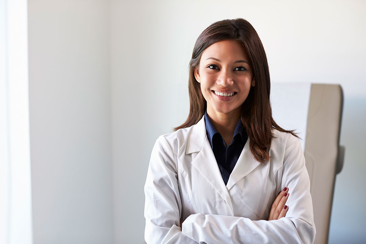 portrait of female doctor wearing white coat in PRAN3NV